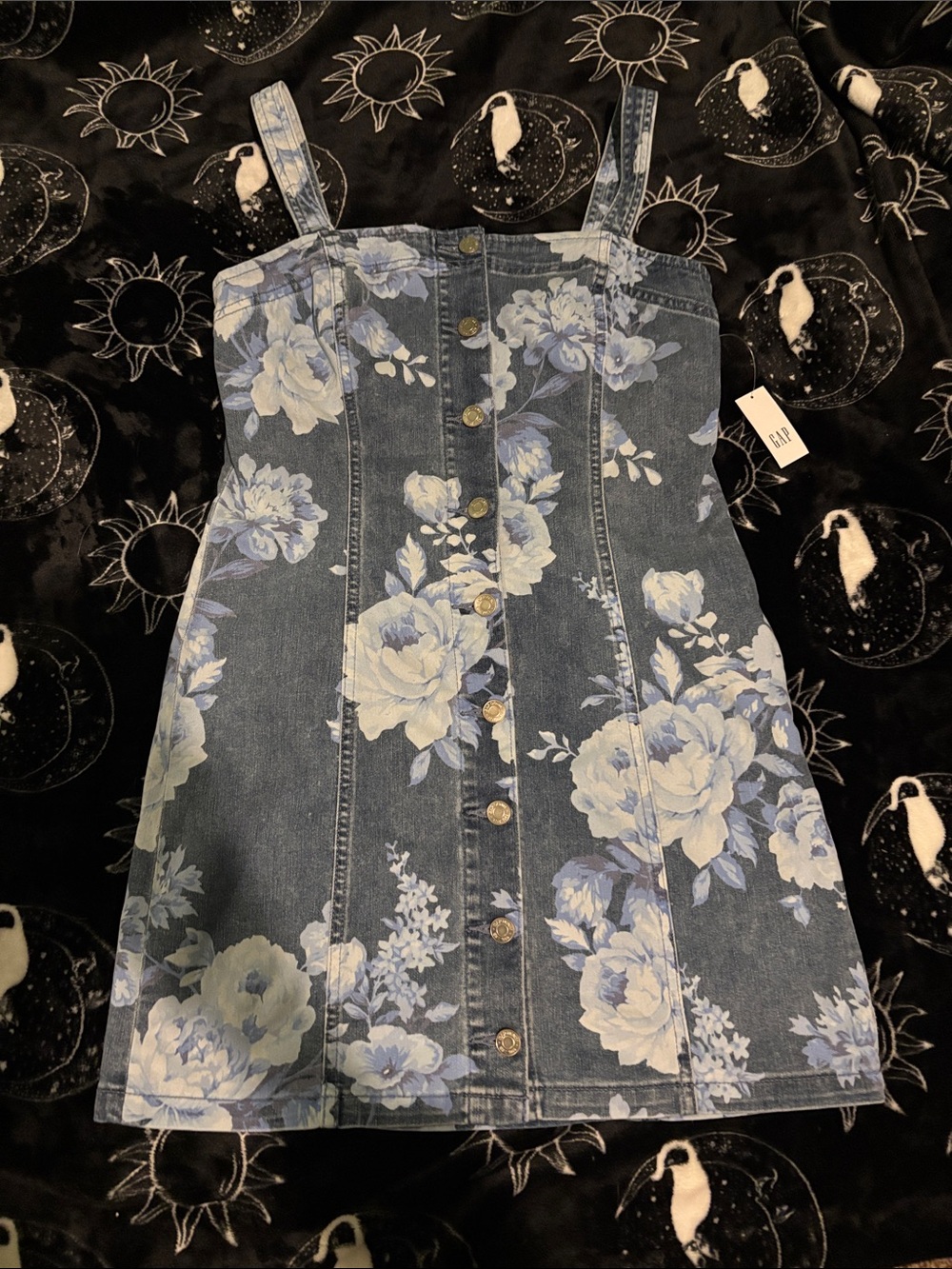 GAP Denim Mini Dress with Blue and White Floral Print